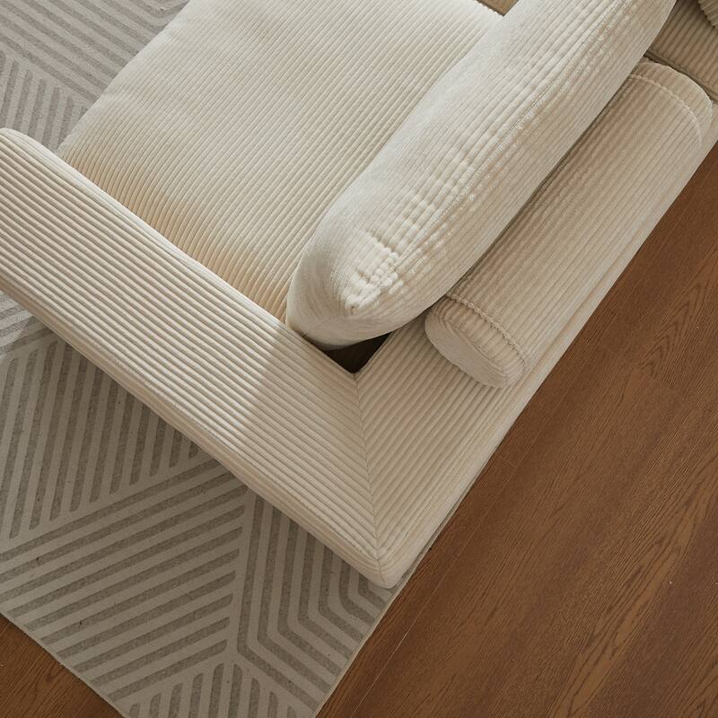 L-Shaped Sectional Sofa with Chaise Lounge, Corduroy Upholstered Boneless Couch, Module Corner Sofa with 3 Pillows