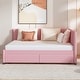 preview thumbnail 63 of 98, L-Shaped Backrest Daybed Upholstered Daybed Frame Classic Wood Slats Design with 2 Storage Drawers or Trundle, Full Size Pink - 2 Drawers - Full