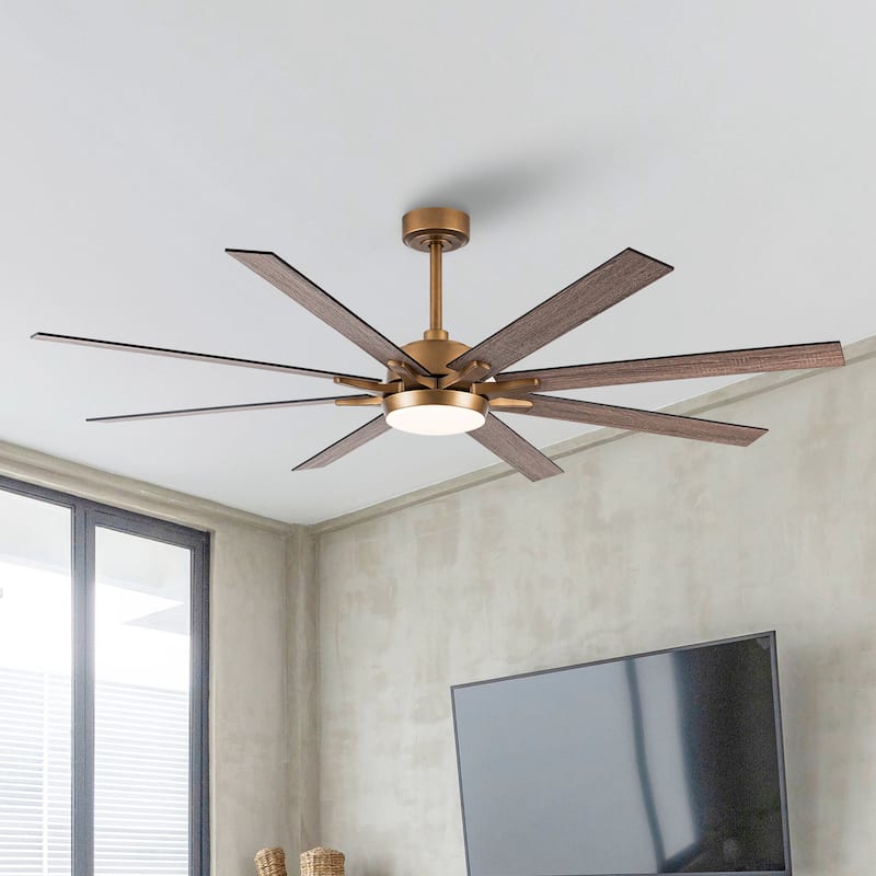 65-Inch Modern Reversible Dimmable Large Ceiling Fan with Light and Remote - Antique Brass