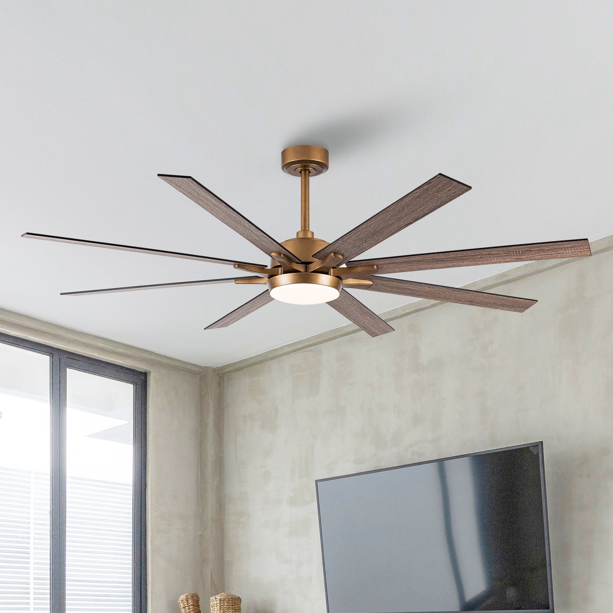 65-Inch Antique Brass/ Black/ White Reversible Large Ceiling Fan with Light and Remote