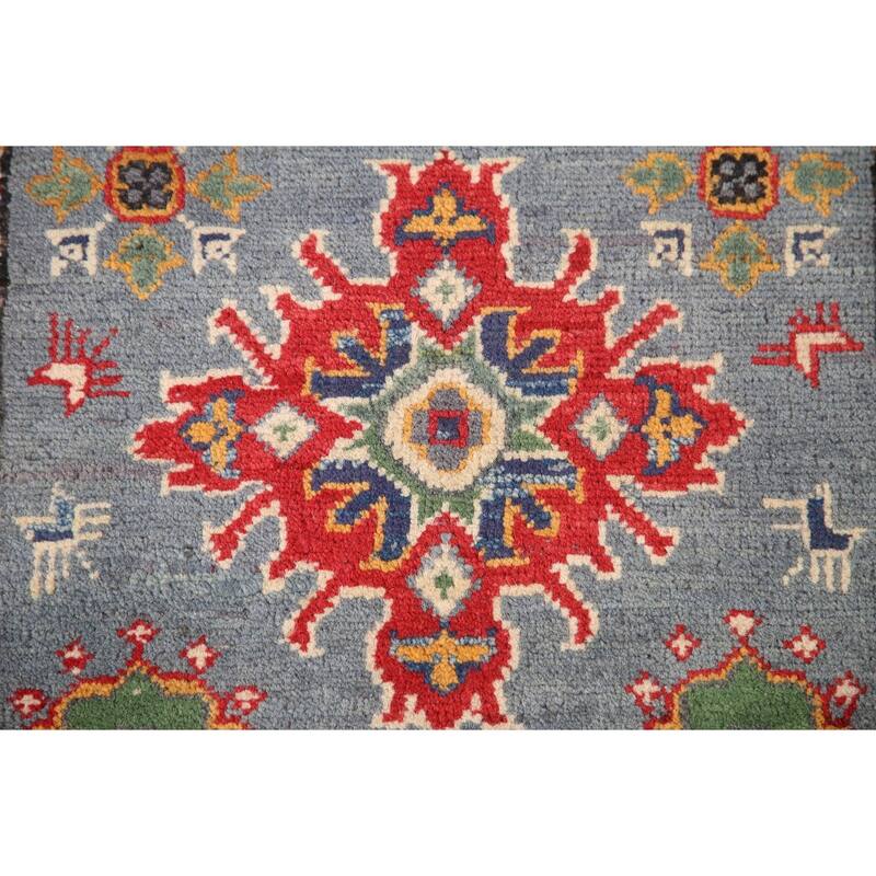 Kazak Oriental Foyer Rug Hand-Knotted Geometric Wool Carpet - 2'9" x 4'1"