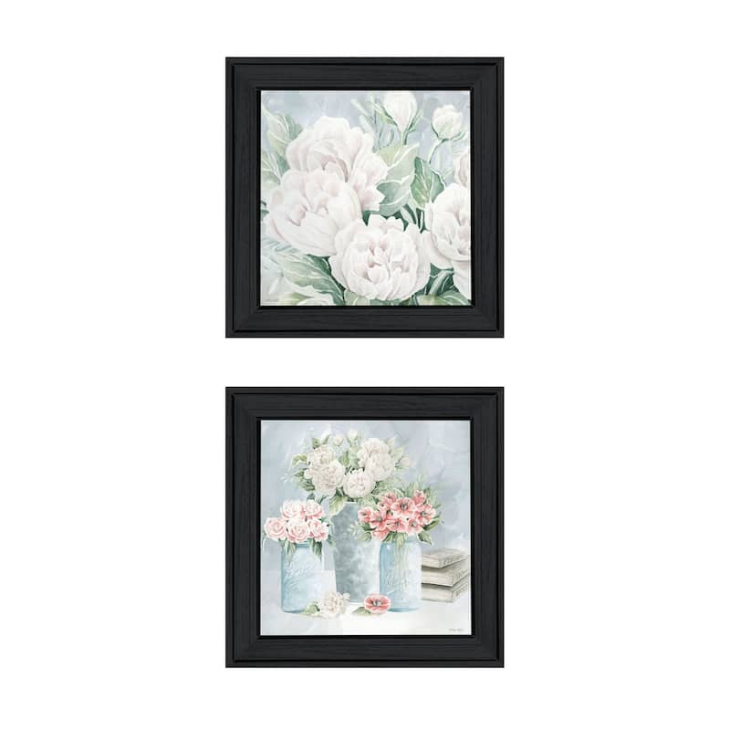 Trendy Decor 4U "Peaceful Pastel Peonies" Printed Framed Wall Art by Cindy Jacobs - Charcoal - 15 x 15