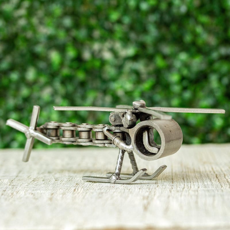 Novica Handmade Rustic Helicopter Upcycled Auto Part Sculpture
