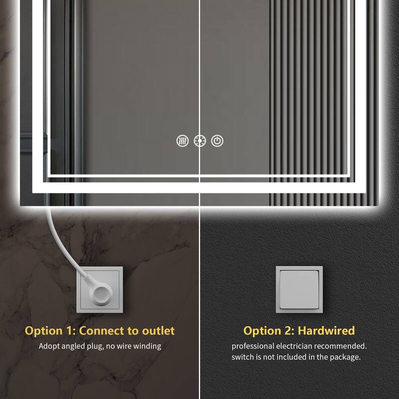 Durx-litecrete LED Wall Mirror Rectangular Frameless Dual Strips LED Bathroom Vanity Mirror