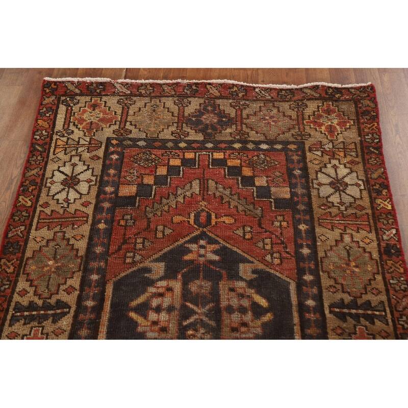 Vegetable Dye Hamedan Persian Antique Runner Rug Handmade Wool Carpet - 3'5"x 10'11"