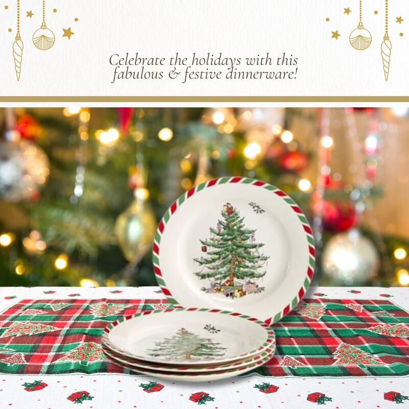 Spode Set of 4 Christmas Tree Candy Cane Dessert Plates - 8" D