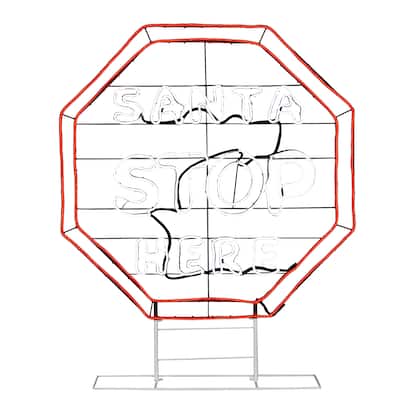 National Tree Company 44 in. LED Light Strip "Santa Stop Here" Sign - Red - 44 in