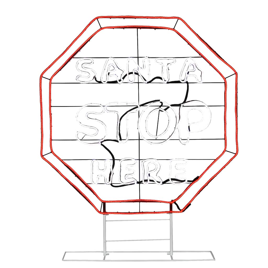 National Tree Company 44 in. LED Light Strip "Santa Stop Here" Sign - Red - 44 in