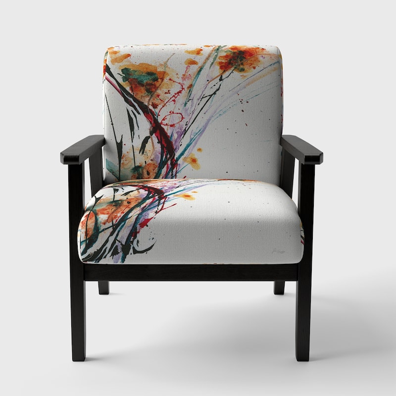 Designart "Abstract Orange Flowers" Upholstered Traditional Accent Chair - Arm Chair