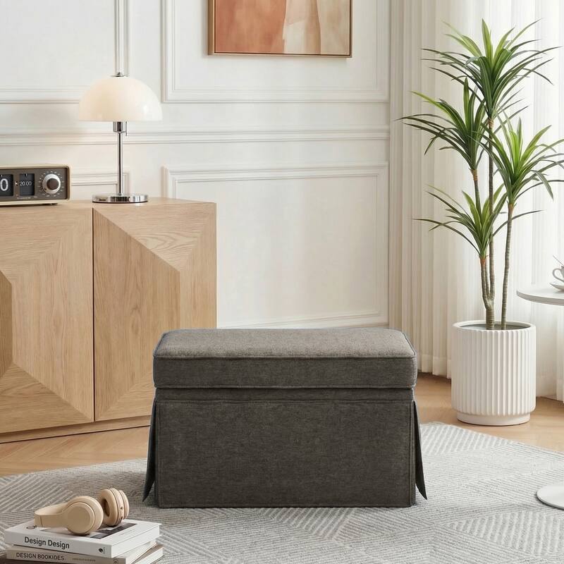 Rectangle Chenille Upholstered Storage Ottoman