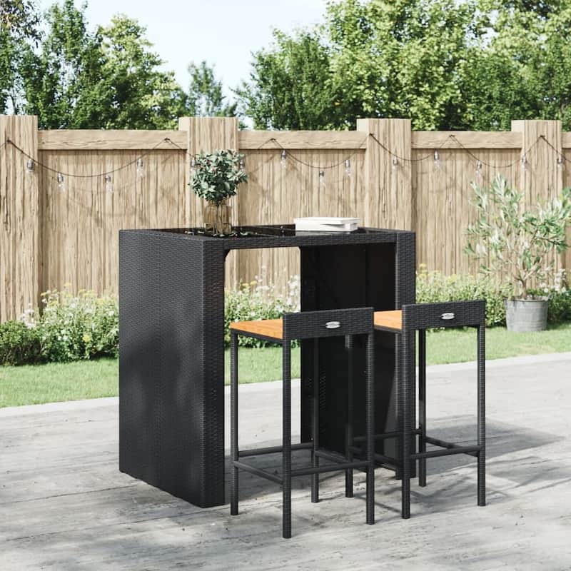 vidaXL Bar Stools 2/4 pcs Poly Rattan and Solid Wood Acacia - Set of 2 - Black