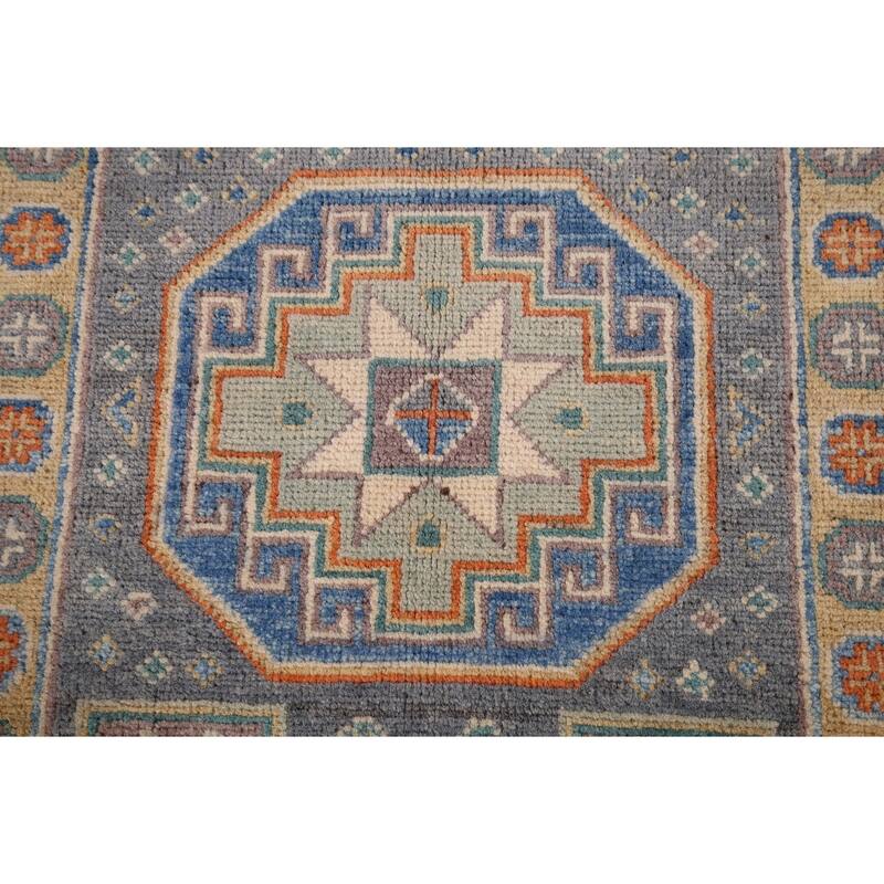 Grey Traditional Kazak Accent Rug Hand-Knotted Wool Carpet - 2'9" x 4'2"