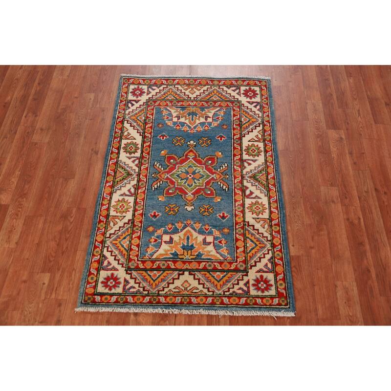 Blue Kazak Oriental Foyer Rug Handmade Wool Carpet - 2'8"x 4'2"