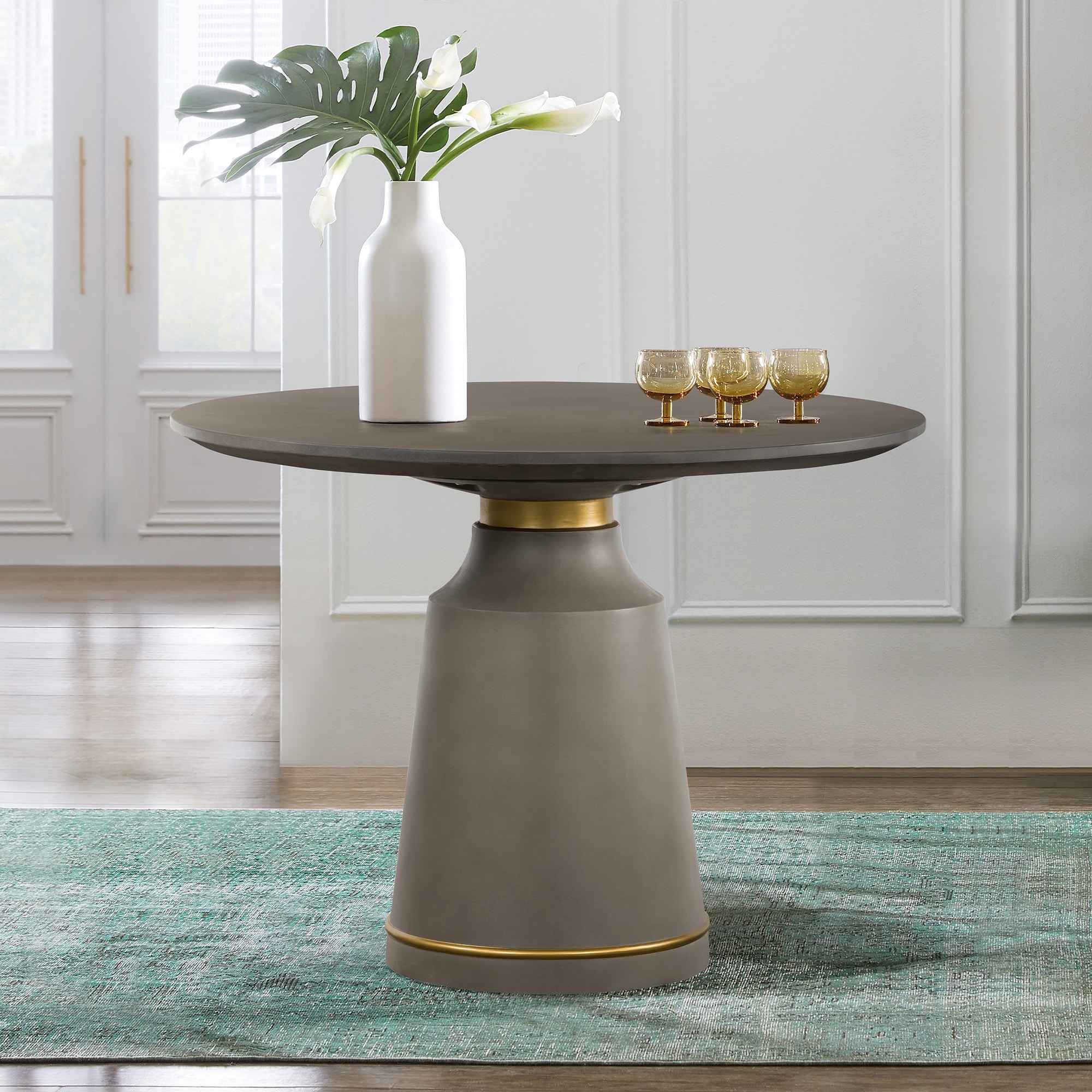 Pinni Concrete Round Dining Table With Bronze Painted Accent On Sale Overstock 31292625