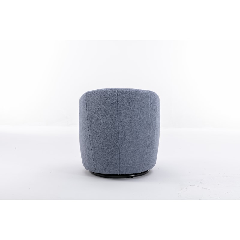 Light Blue Wool Modern 25.6" Upholstered Swivel Barrel Chair with Black Powder Coating and Metal Ring
