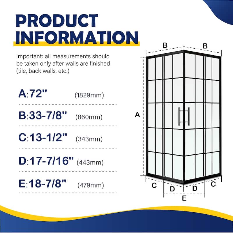 i-Homare 36 in.D x 36 in. W x 72 in. H Corner Shower Enclosure with Double Sliding Doors