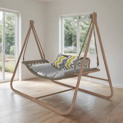 Oversized Double Hammock Swing Chair with Stand and Cushion, Anti-Rust