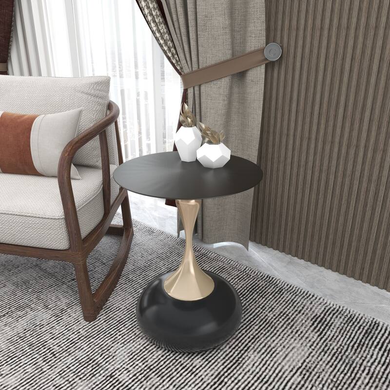 Savoy Round Side Table Stainless-Steel Black Top and Pedestal Base for Home Office Living Room
