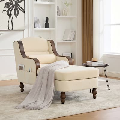 HOMEFUN Chenille Upholstered Wood Frame Oversized Chaise Lounge Single Sofa Bed with Side Pocket for Living Room,Bedroom