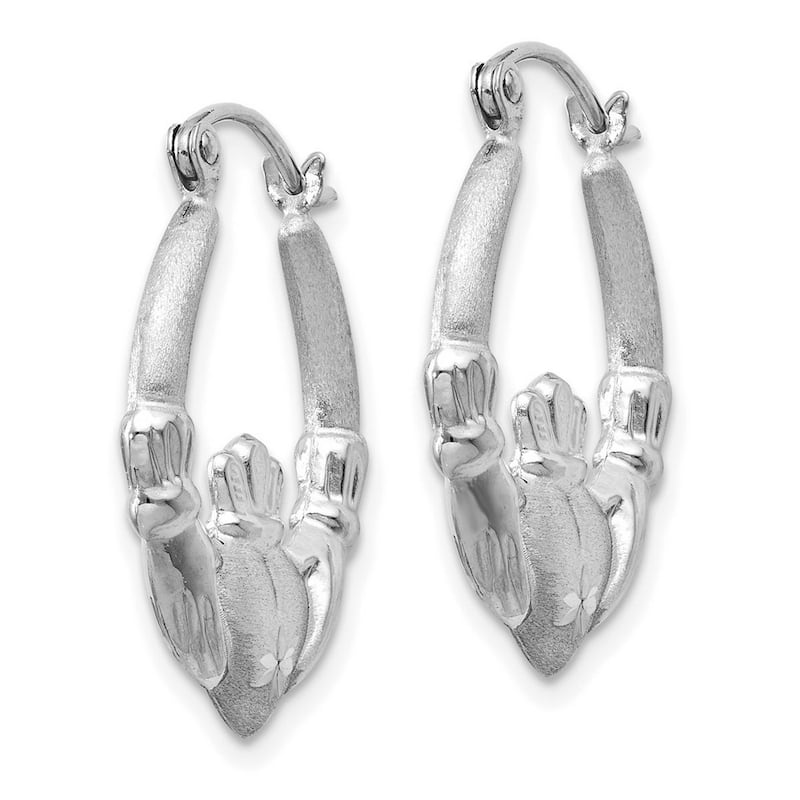 Curata 14k White Gold SatinCladdagh Celtic 2x21mm Small Hoop Earrings