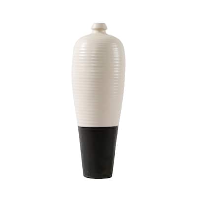 Artissance 16" Large White & Black Mei Ping Vase - 5" L x 5" W x 16" H