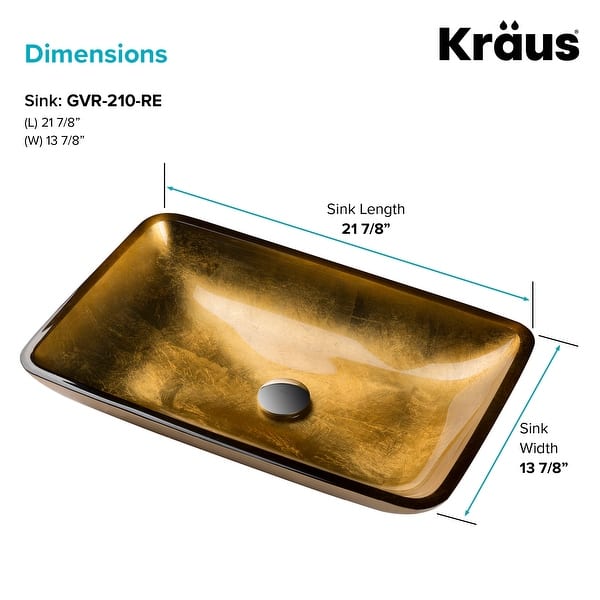 dimension image slide 1 of 2, KRAUS Golden Pearl 22 inch Rectangle Glass Glass Vessel Bathroom Sink