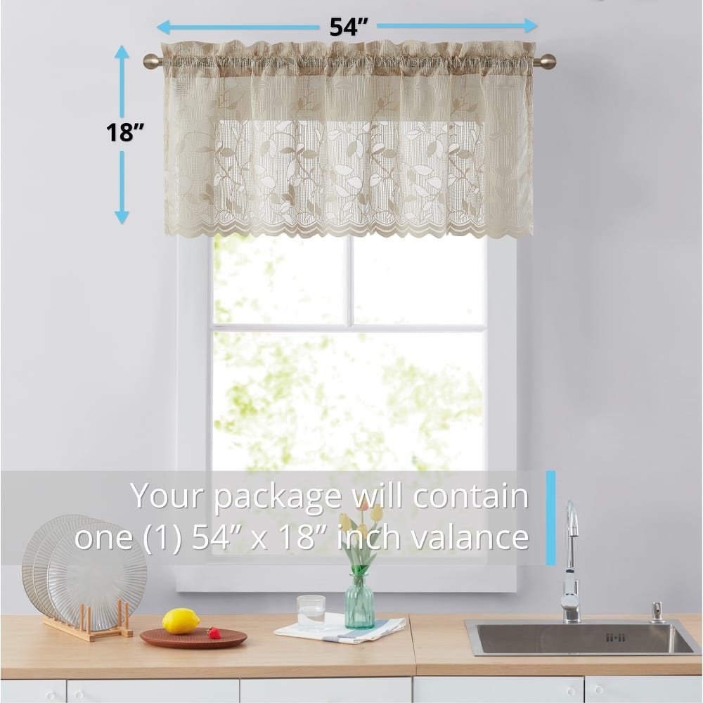 HLC.me Joyce Lace Sheer Kitchen Cafe Curtain Valance for Small Windows, Kitchen & Bathroom - 54 W x 18 L - Single Valance