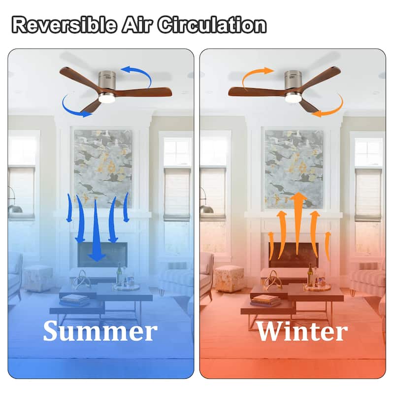 52 Inch Ceiling Fan with Light,3 Light Walnut Solid Wood Blades,Remote Control,6-speed Reversible DC Motor