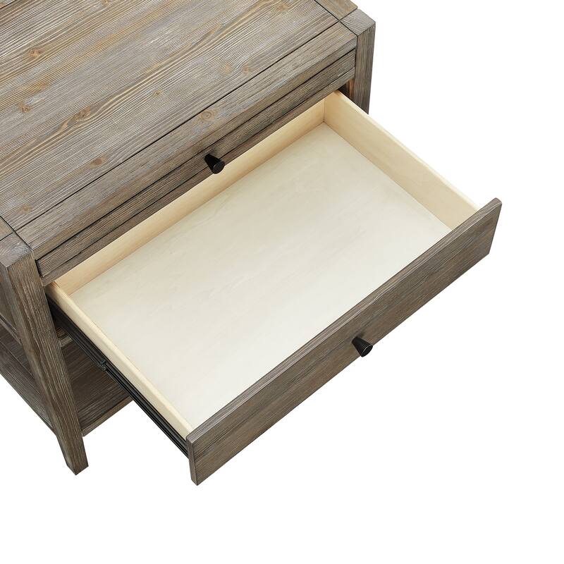 1-Drawer Nightstand in Weathered Gray with Pull-Out Tray and Open Shelf