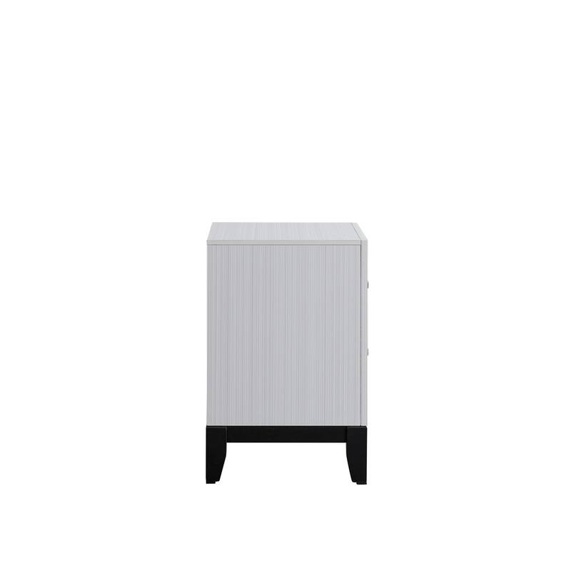 White Laminate Nightstand with Wood Grain Detailing