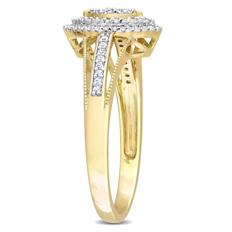 Miadora 1/4ct TDW Diamond Double Halo Marquise Cluster Split Shank Ring in 10k Yellow Gold