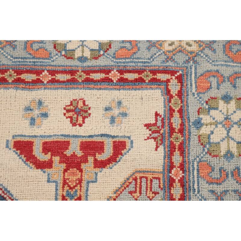 Ivory Geometric Kazak Foyer Rug Handmade Wool Carpet - 3'6" x 5'3"