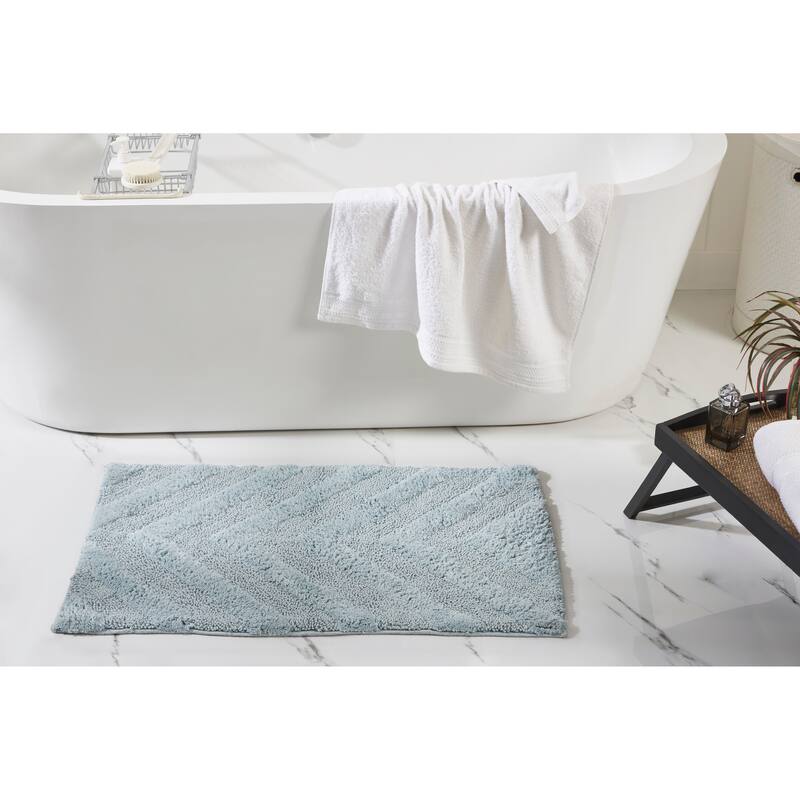 Better Trends Bathroom Rug Set 100% Cotton Tufted Water Absorbent Bath Rug for Shower, Sink Mats Machine Wash Hugo Collection - 2 Piece Set (21" x 34" | 24" x 40") - Blue