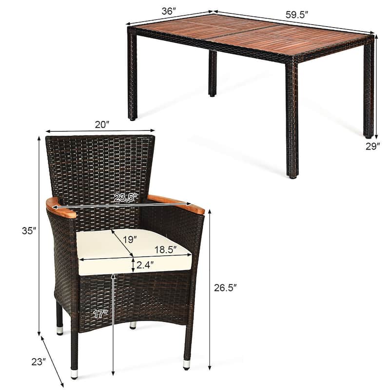 Costway 7PCS Patio Rattan Dining Set 6 Stackable Chairs Cushioned