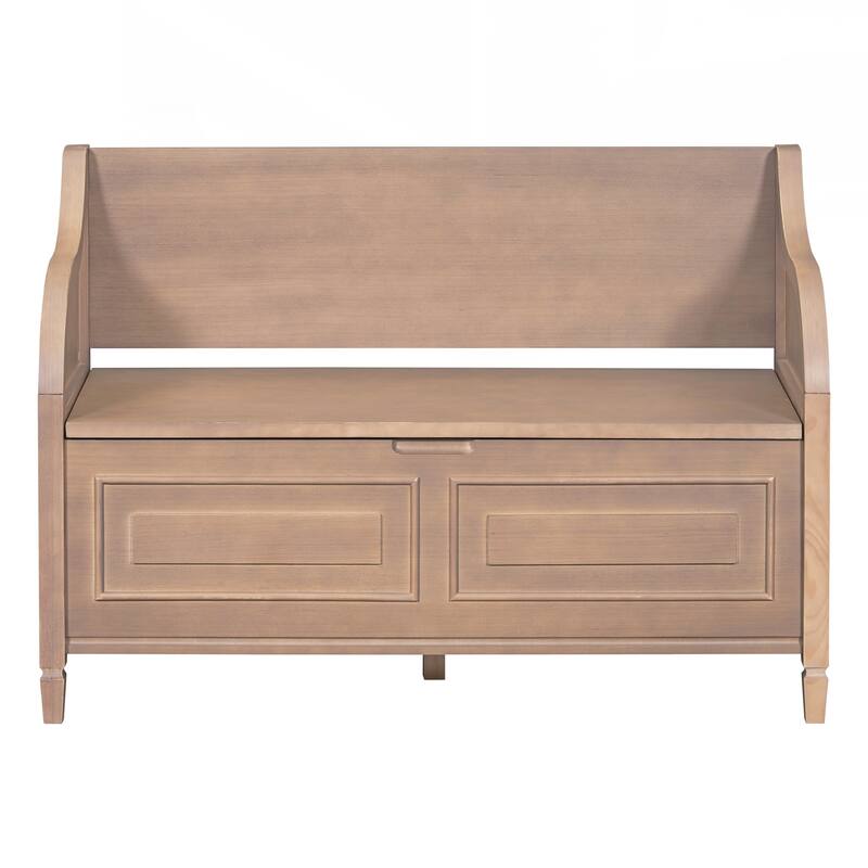 Rustic Style Solid wood Entryway Multifunctional Storage Bench with Safety Hinge