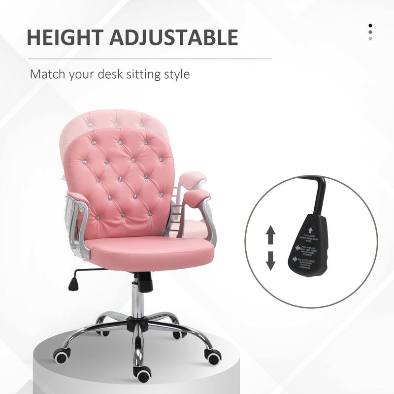 Button Tufted Desk Chair Home Office Chair with Adjustable Height and Swivel Wheels