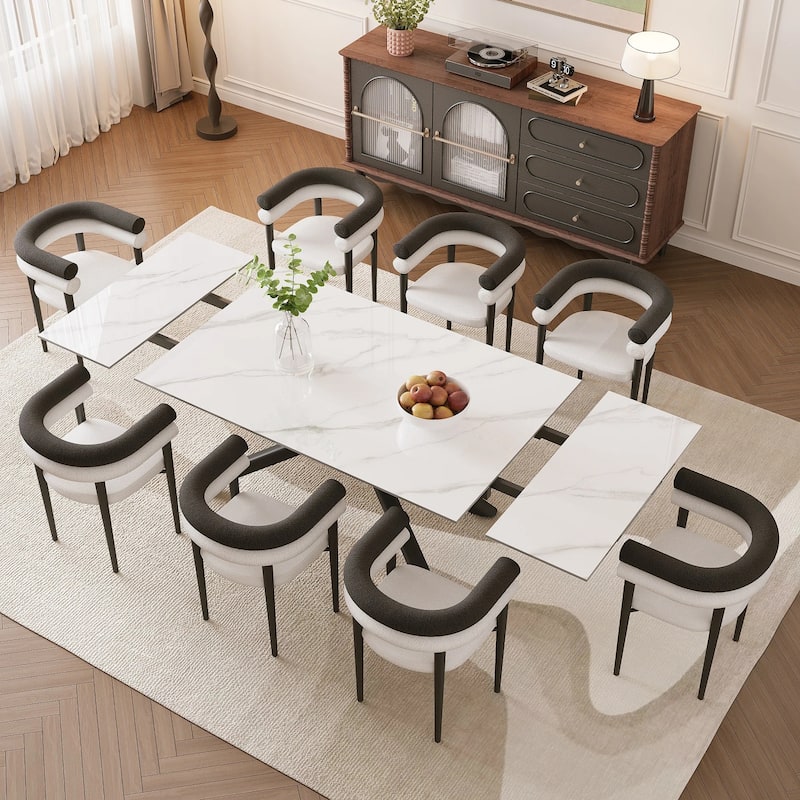 102.36 Inch Extendable Rectangular Sintered Stone Dining Table Seat For 8-10