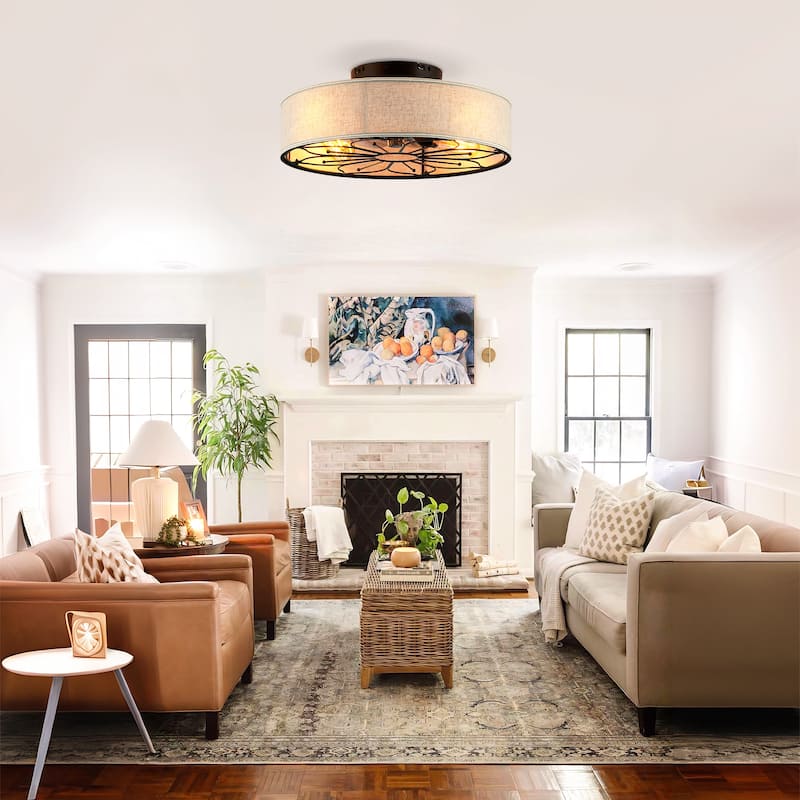 20" Lotus Design Fabric Farmhouse Bladeless Ceiling fan With Remote Control For Living room, Bedroom,Kitchen