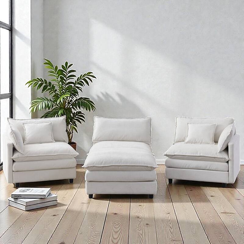 105" L-Shaped Modular Sectional Sofa with Ottoman, Soft Chenille Upholstery, 3-Seater Couch