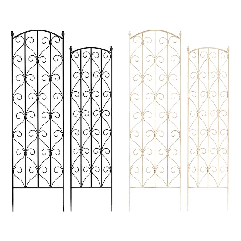 Set of 2 Garden Trellises - Decorative Scroll Metal Panels with 7.75-Inch Stakes by Pure Garden