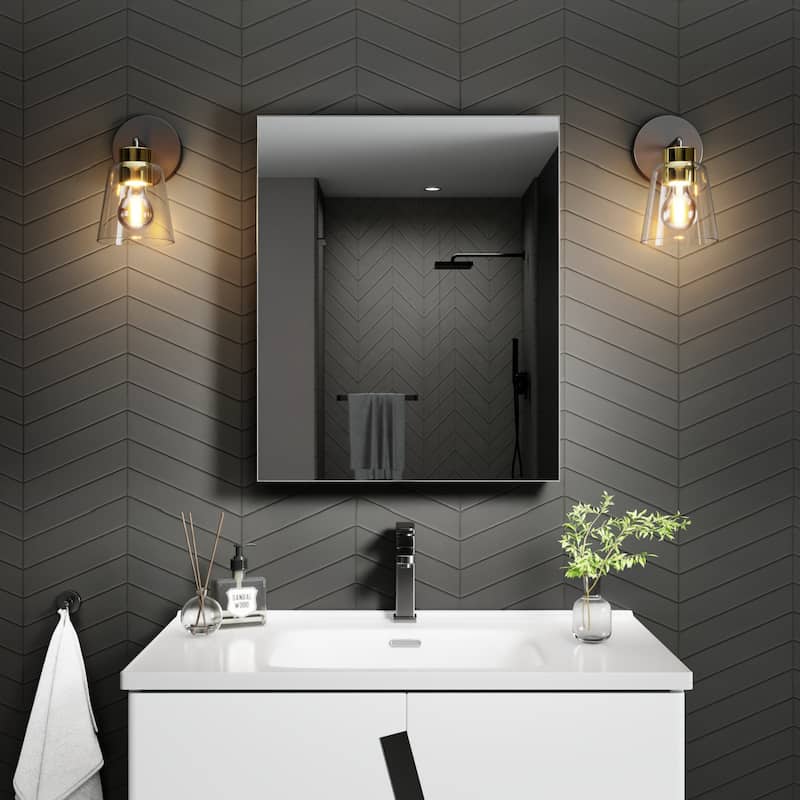 Modland Single Door Bathroom Medicine Cabinet with Mirror Adjustable Shelves,Recessed or Surface Mount