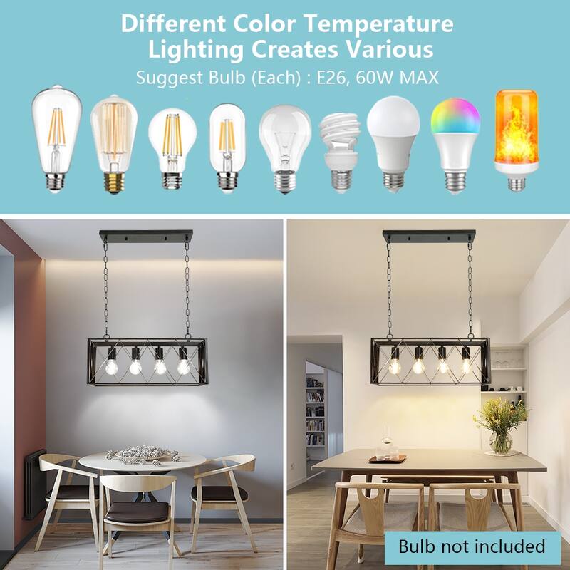 Depuley Industrial Metal Rectangle Kitchen Island Chandelier Black