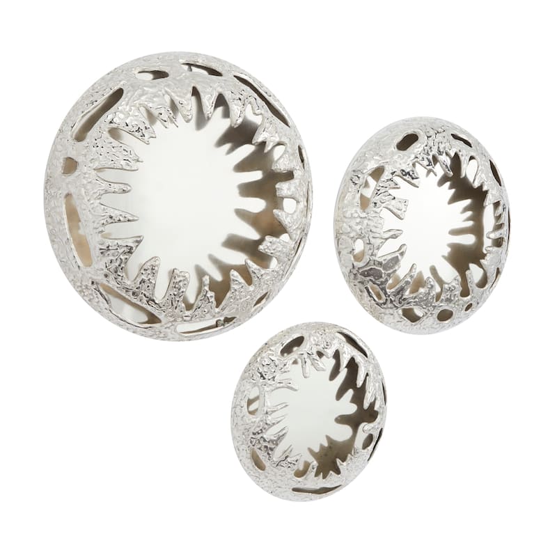 Silver Aluminum Metal Sunburst Home Wall Decor with Textured Pattern (Set of 3)