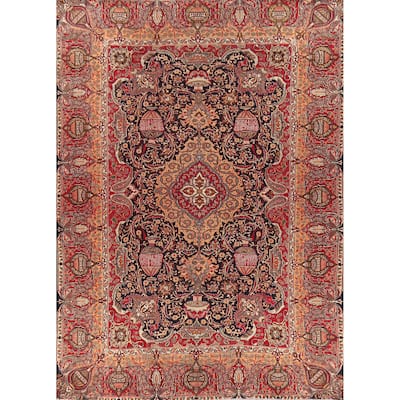 Hand Knotted Oriental 100% Wool Carpet Traditional Floral Navy Blue & Blues Kashmar Area Rug - 12' 1'' X 9' 5''