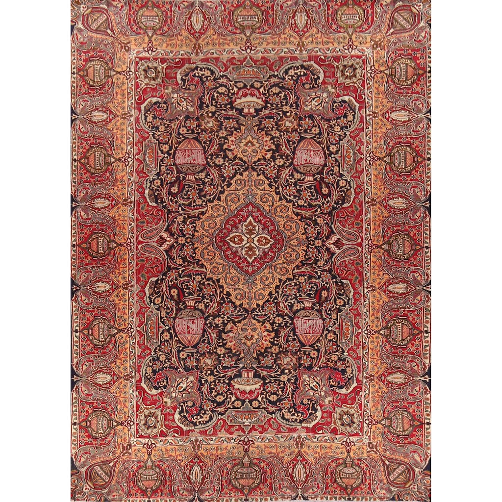 Hand Knotted Oriental 100% Wool Carpet Traditional Floral Navy Blue & Blues Kashmar Area Rug - 12' 1'' X 9' 5''