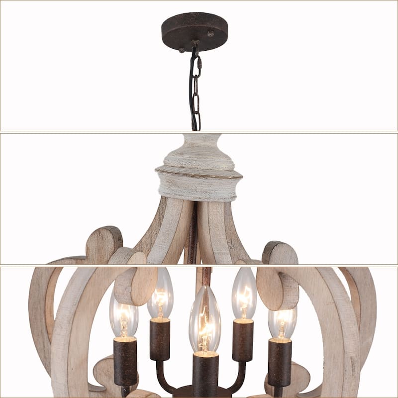 5-Light Modern Pendant Light, Farmhouse Wood Chandelier for Dining Room Living Room - W17.71"x H19.68"