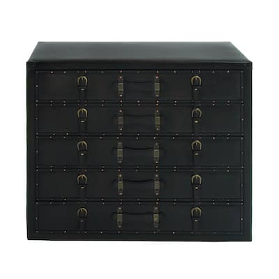 Faux Leather Vintage Trunk Chest with Gold Studs and Buckle Detailing - Black - Roche River Decor