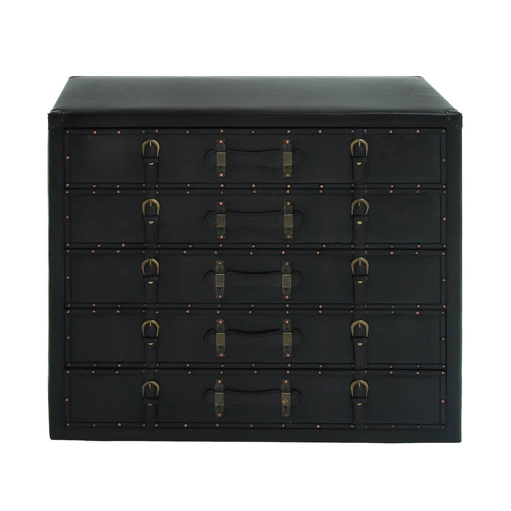 Faux Leather Vintage Trunk Chest with Gold Studs and Buckle Detailing - Black - Roche River Decor