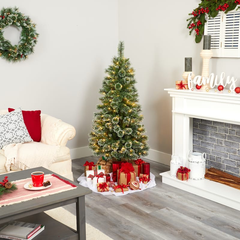 5ft Slim Artificial Christmas Tree with Lights - Farmhouse Pine Holiday Decor - Green - 57