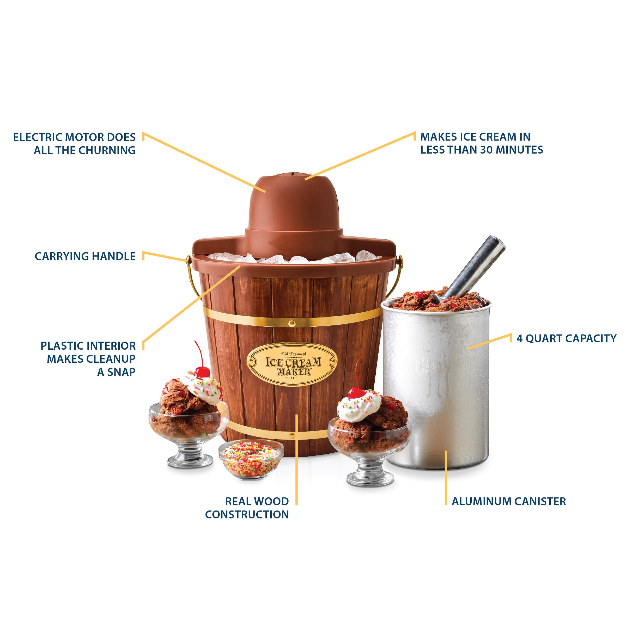 Nostalgia 4 Quart Wood Bucket Ice Cream Maker Bed Bath Beyond